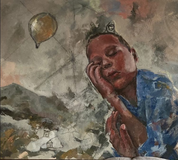 dettaglio del dipinto raffigurante il sonno dolce e sognante di un bambino