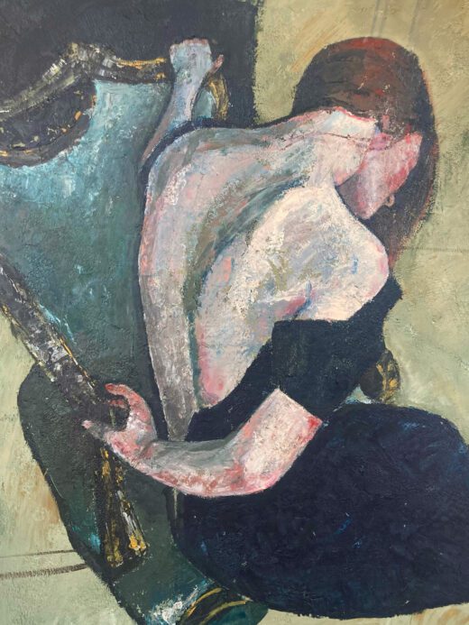 dipinto classico con tecnica a spatola raffigurante una donna in una dolce posa